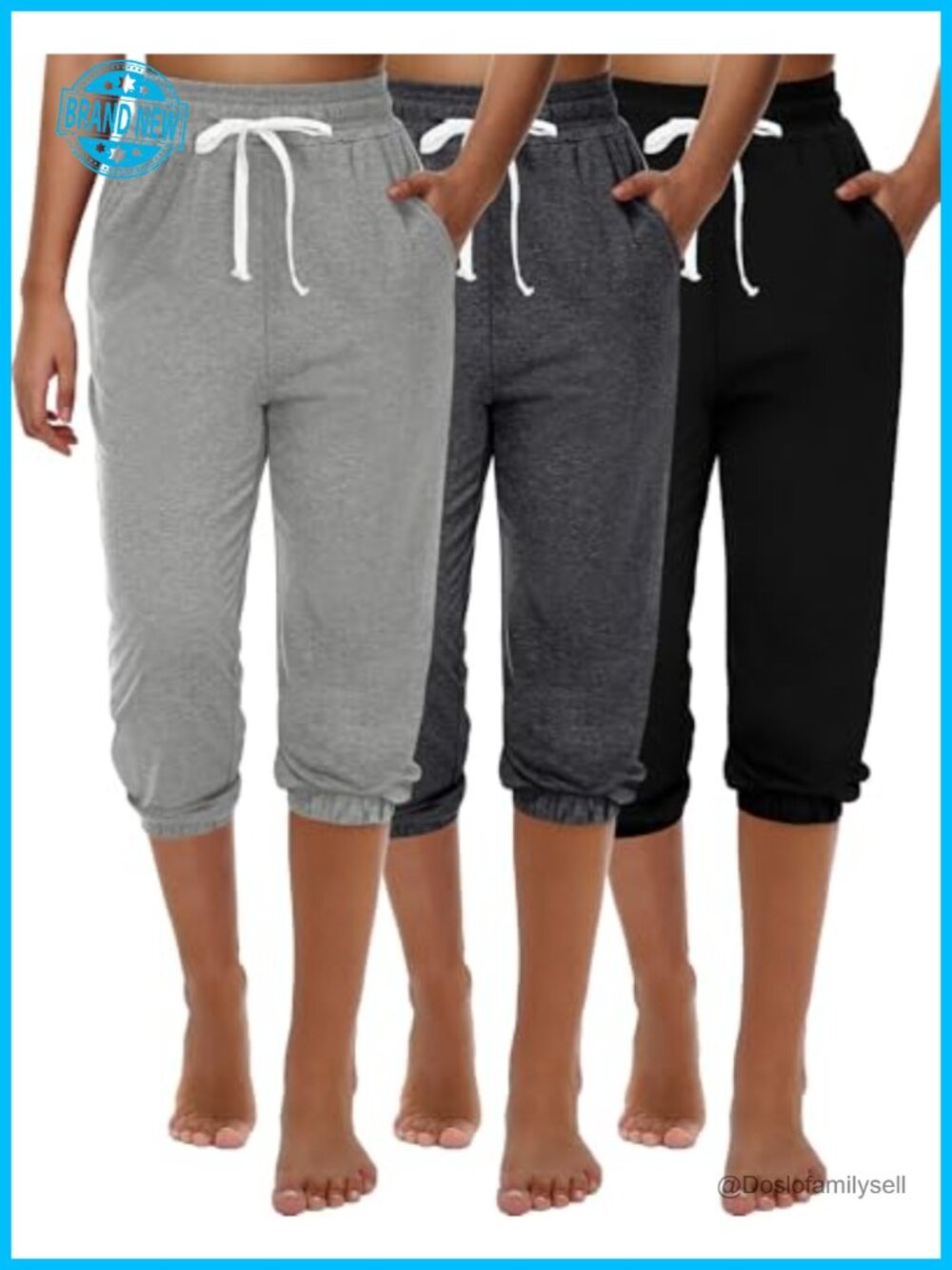 Women's Capri Jogger Sweatpants High Waist Drawstring Pockets 3 Pack